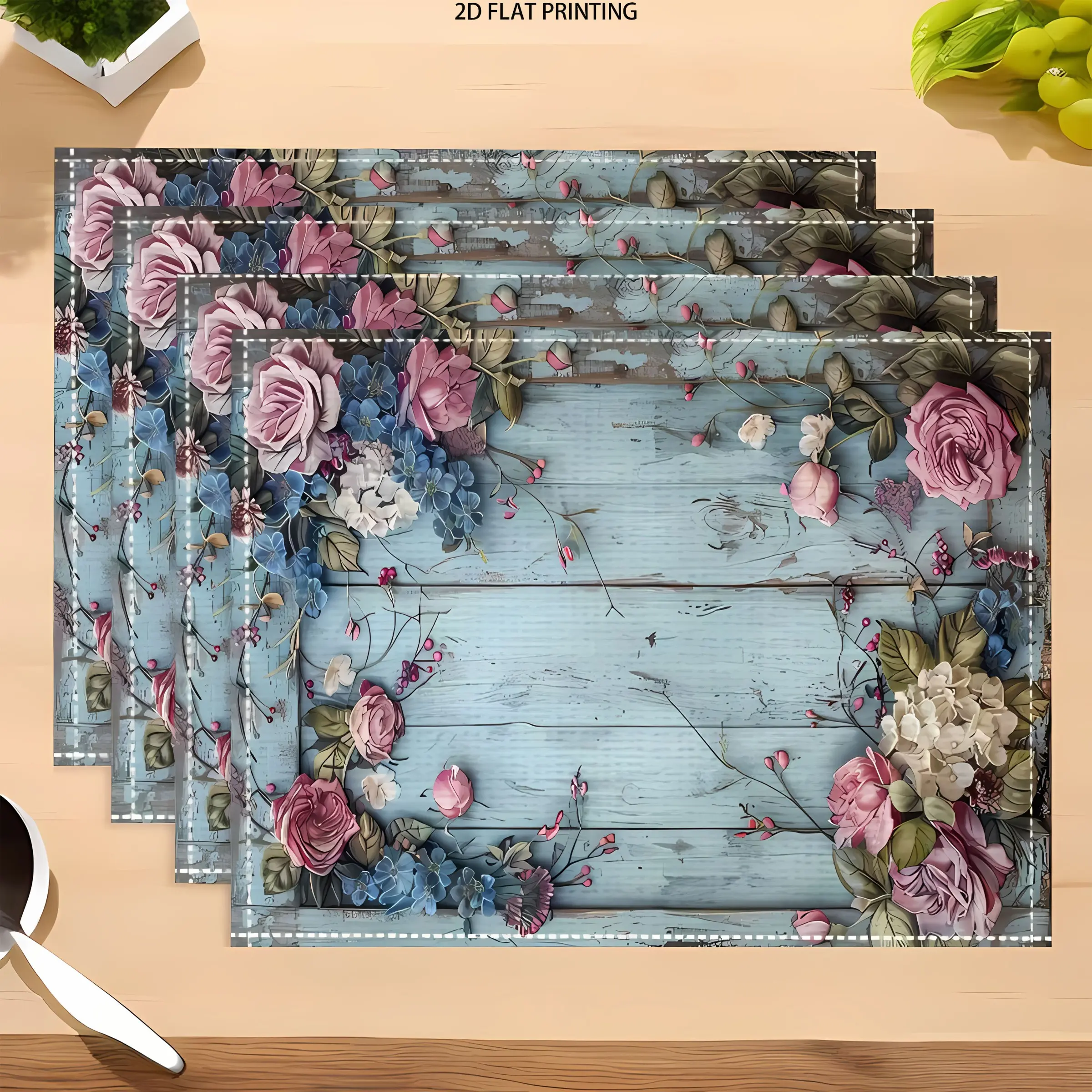 2D flat printing, 2-piece/4-piece/6-piece/8-piece set meal mats, vintage floral linen placemats, rectangular heat-resistant table mats, holiday table mats for home and holiday events, holiday gifts, hand washable linen dining decorations