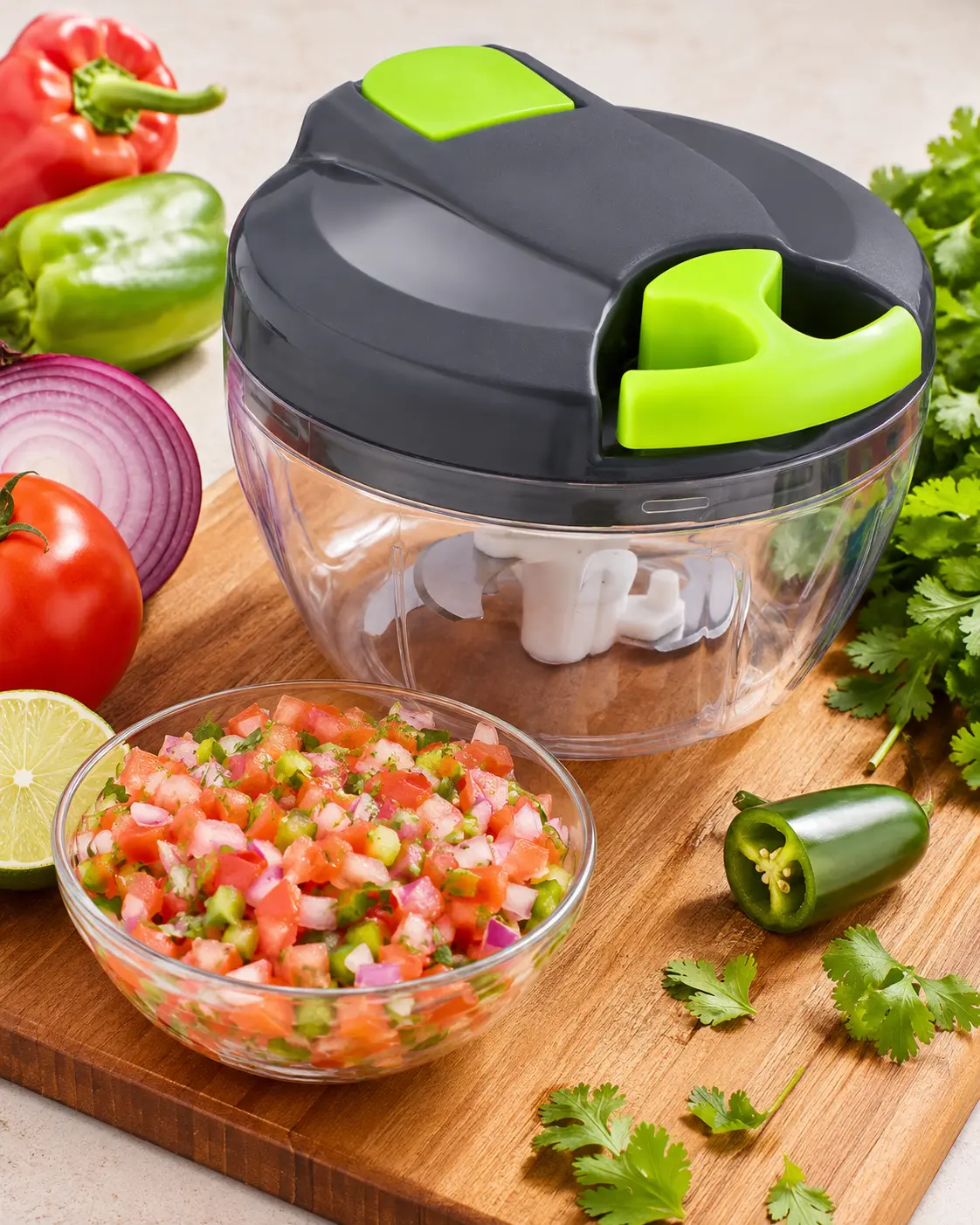 500ml Manual Food Chopper with Pull String, Portable Vegetable Cutter for Garlic, Onion, Ginger, Fruits, Nuts & Herbs – Gray Green