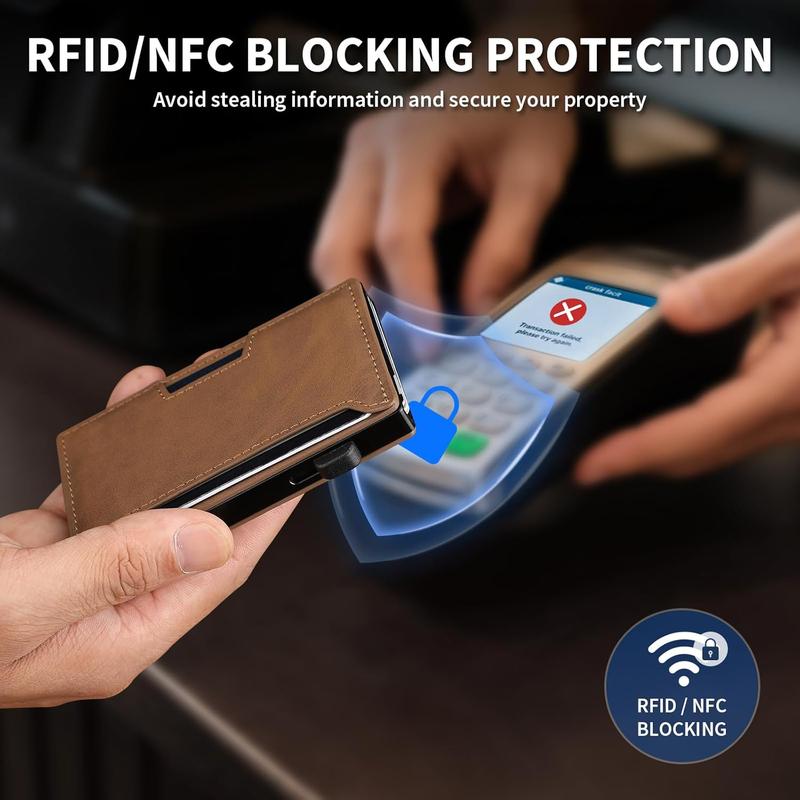 Airtag Wallet for Men, 2 in 1 Detachable MagSafe Minimalist Wallet,  Pop Up Card Holder, RFID Blocking  Bifold Wallets for 10 Cards &  with ID Window, Mens , Brown