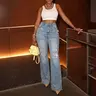 CHICME Women's Rhinestone High-Waisted Flare Jeans - Distressed Ripped Y2K Retro Streetwear Denim Bottoms, Women's Fashion Going Out Bottoms, Denim Rhinestone Jeans