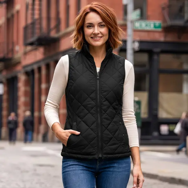 NY Threads Women's Lightweight Quilted Puffer Vest, Sleeveless Stand-Collar Zip-Up with Polyester Lining for Everyday Layering, Layering Outfits, Style, Nylon Shell, Tops, Casual, Everyday Wear, Flattering Waist