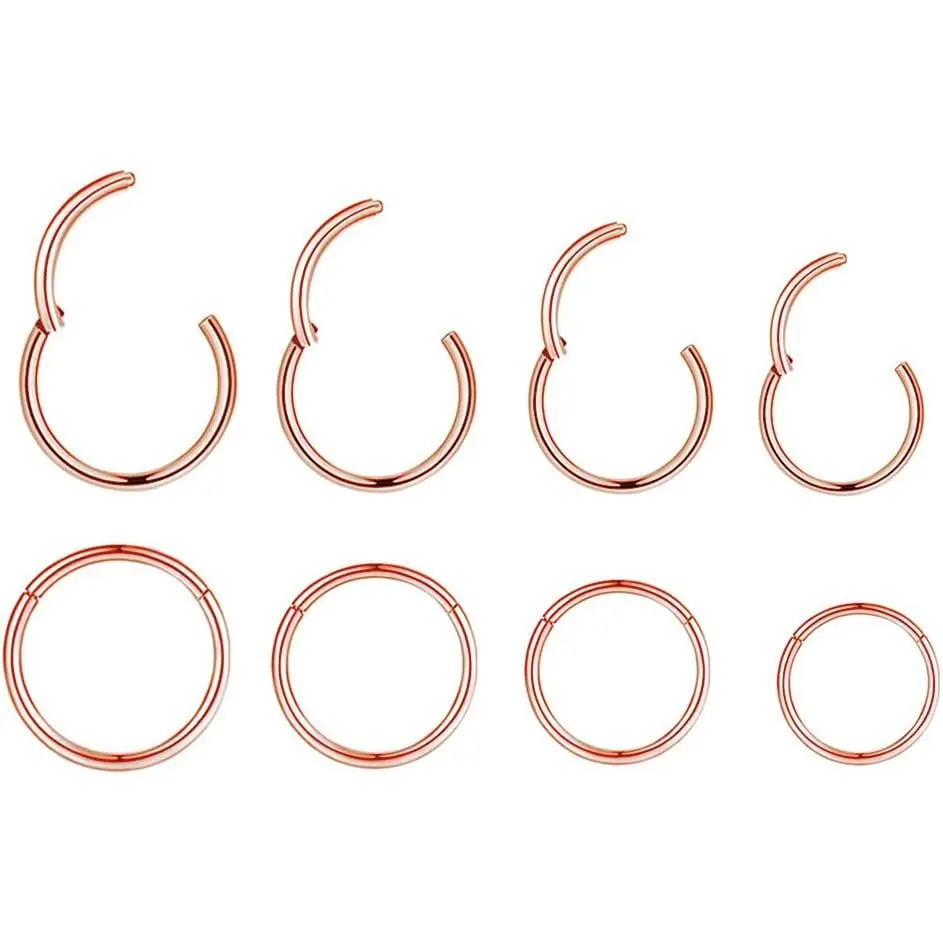 4Pairs/count 18G Surgical Steel Hinged Clicker Segment Nose Rings Hoop Helix Cartilage Daith Tragus Sleeper Earrings Body Piercing for Women Men 6mm 8mm 10mm 12mm