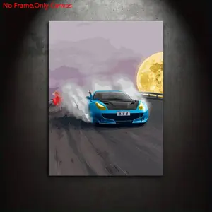 1 piece/set of frameless canvas painting print poster, classic illustration art, Beautiful illustrations, blue sports car 999 American rapper Juice, gift for hip-hop culture lovers, ideal for home wall decoration