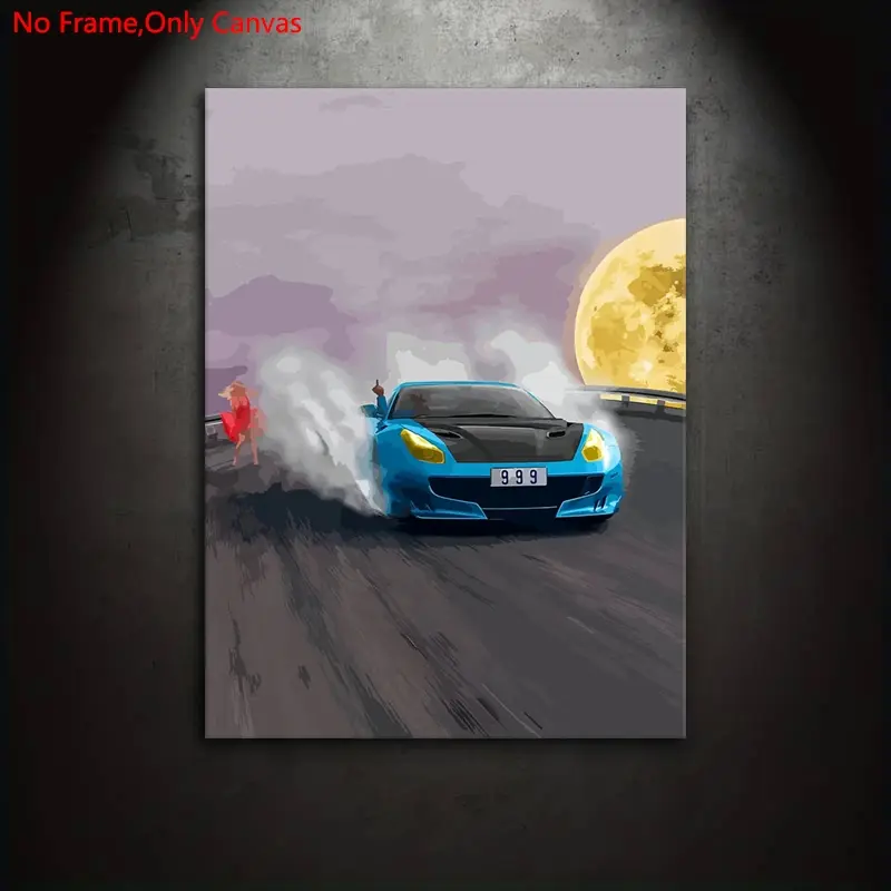 1 piece/set of frameless canvas painting print poster, classic illustration art, Beautiful illustrations, blue sports car 999 American rapper Juice, gift for hip-hop culture lovers, ideal for home wall decoration