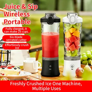 25 Cups Per Charge USB Rechargeable Juicer, 6 Blade Portable Blender, Fast Blending Ice Crushing Machine, One Touch Operation, Leak-Proof Design for Travel Sports Daily Use