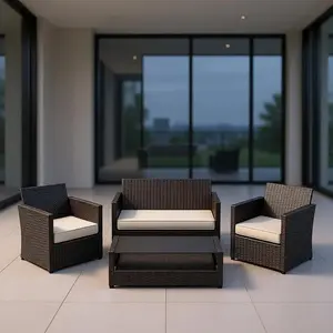 3-Piece Outdoor Furniture Cushion Set, High-Elastic Foam Replacement for 4-Seater Wicker Rattan Patio Sofa Loveseat Chair