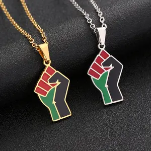 Stainless steel new African fist symbol pendant necklace men's and women's geometric titanium steel couple necklace trend jewelry