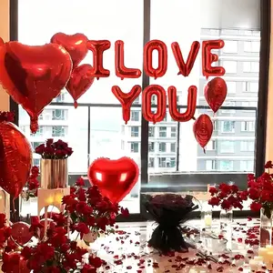 I Love You Letter Balloons Set, 8pcs 16inch Letters, 1000 Rose Petals, 10pcs 18inch Heart Balloons, Valentine's Day Romantic Decorations