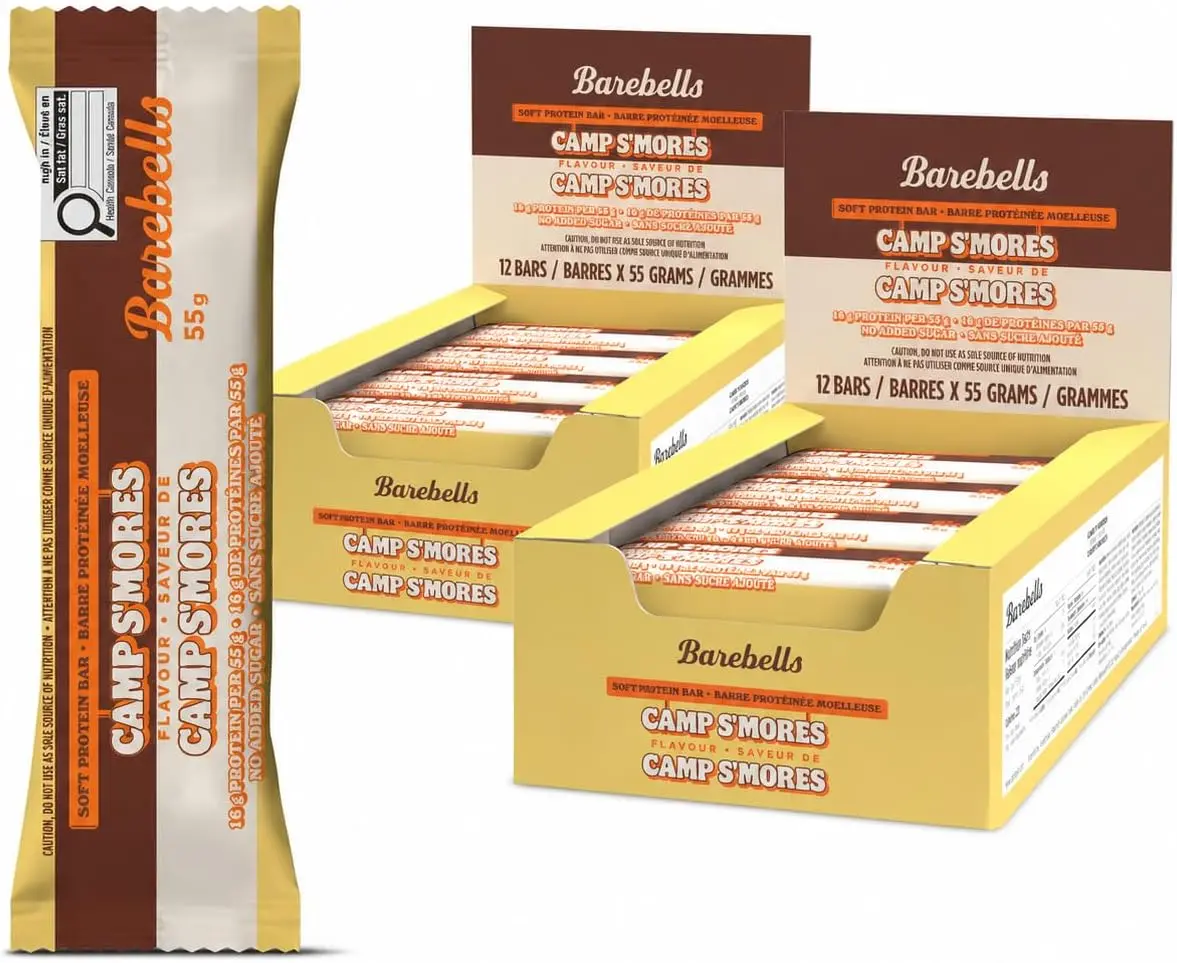 Barebells Protein Bar – Camp S'mores | 16g Protein, No Added Sugar, Chocolate, Marshmallow & Cracker Flavor, Soft Texture, 12 Count -2Pack