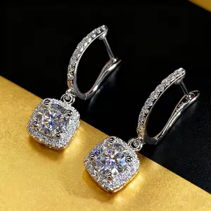 Luxury 925 Sterling Silver-plated Square Crystal Statement Drop Earrings For Women Girls Fashion Jewelry Valentines Day Gift Wholesale Fashion Sliver Color Square Inlay Zircon Dangle Earings For Women Party Birthday Custom Jewelry