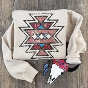 The Mauve Aztec Sweatshirt, Aztec Crewneck T-shirt, Western Clothing Stuff, Western Outfits Women Tops, Country Western Sweatshirt, Retro Girl Clothes Hoodies, Winter Outfits For Women, Vintage Graphic Tee