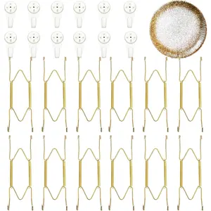 Plate Hangers for The Wall, Suitable for 6-8 Inch Wall Plate Hangers for Display 12 Pack Stainless Steel Invisible with Invisible Nails for Displaying Plates Decorative(Gold)