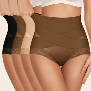 Morelect 1/2/3/4 pcs women’s high-waist everyday panties, invisible lace trim edge, lightweight high-stretch underwear, fashionable cross design briefs for summer, soft breathable fit