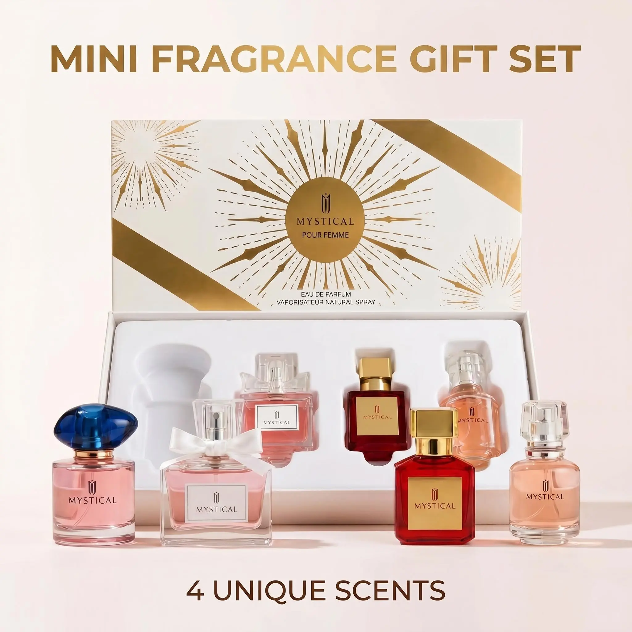 MYSTICAL Luxury 4PC Women EDP Perfume Gift Set 30ml×4 | Floral Fruity Woody Fine Mist Scent Wardrobe, 4 Unique Scent Types Long Lasting Fragrance | Elegant Compact Packaging, perfume for women for Daily Dates Valentine Thanksgiving Christmas Holiday Gift