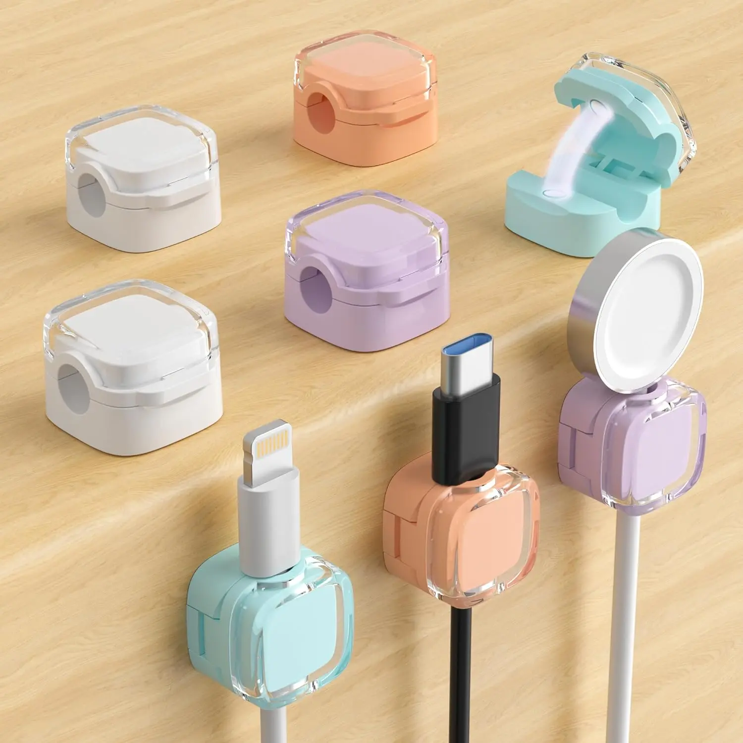 6-Pack Multicolor Crystal Magnetic Cable Clips - Adjustable Adhesive Cord Holder, Cable Organizer with Work Accessories Fit for Home Office Desk, Phone, PC, Car, Wall, Nightstand, Appliance