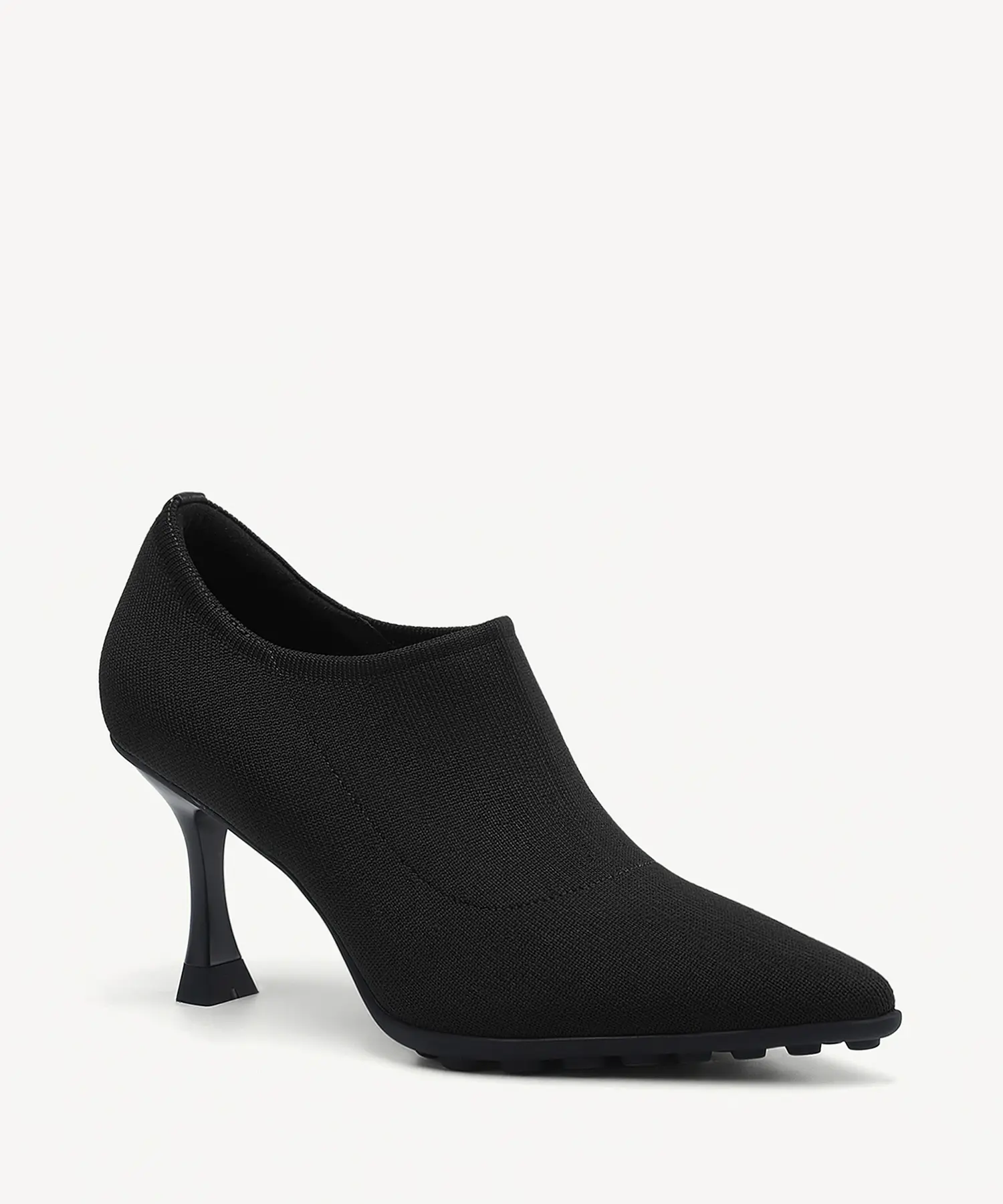 Cosy Island Black Fly Knit Pointed Toe Ankle Booties 2.95" Thin Heel Slip On Formal Dress Shoes