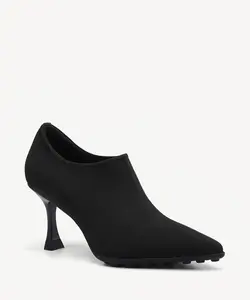 Cosy Island Black Fly Knit Pointed Toe Ankle Booties 2.95" Thin Heel Slip On Formal Dress Shoes