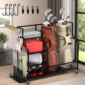 Golf Storage Rack Golf Bag Organizer for Garage Extra Large Golf Club Holder Holds 2 Golf Bags Golf Equipment Accessories Stand Organizer for Garage