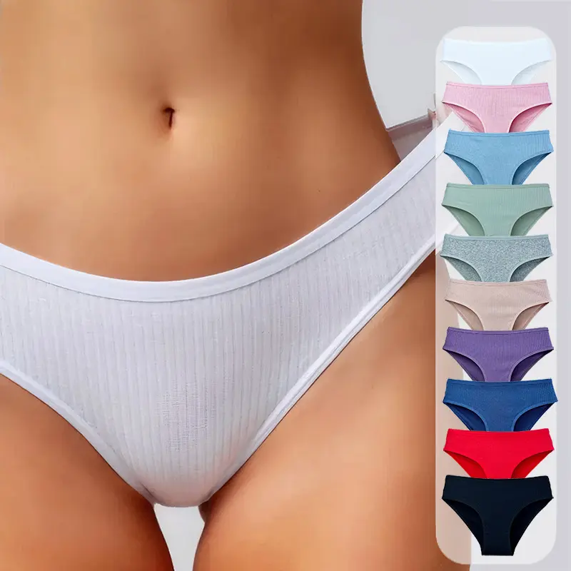 10 pieces  Classic Solid Ribbed Cotton Breathable Women Triangle Underwear