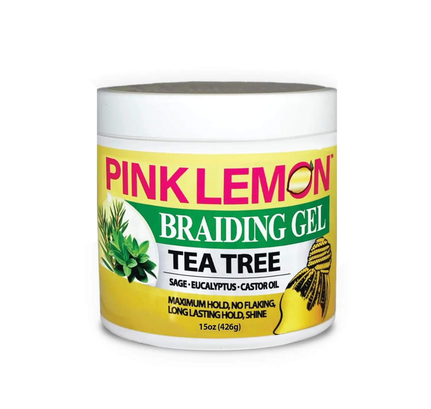 PINK LEMON Tea Tree Braiding Gel - 15 oz Haircare Product with Maximum Hold, No-Flake, Shine-Enhancing Formula for Dreads, Twists