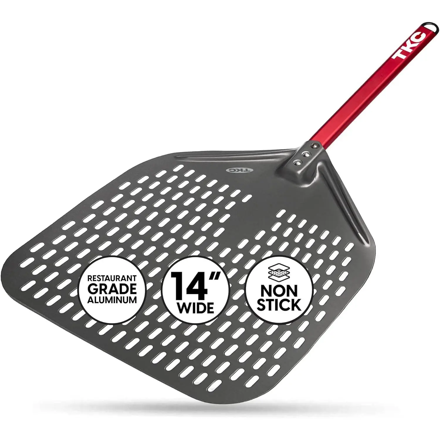 14" Aluminium Pizza Peel - Durable, Perforated Design for Easy Dough Transfer, Heat-Resistant Handle, Compatible with all Pizza Ovens - Indoor/Outdoor - Lightweight, Non-Stick (Black)