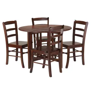 Alamo 5-Pc Round Drop Leaf Table with Ladder-back Chairs, Walnut
