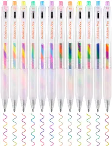 NiArt Retractable Rainbow Gel Ink Pens 12-Pack for School, Home, Office - Tri-Color Gradient Blend for Artistic Writing, Sketching, Journaling, Ergonomic Non-Slip Grip and Wide Clip for Easy Carry