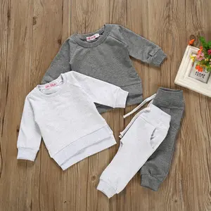 Newborn Baby Autumn Clothes Set Long Sleeve Solid Color Round Neck Sweatshirt+Drawstring Long Pants Infant 2Pcs Casual Outfits