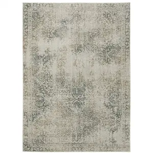 212 MAIN 10x13 ft. Gray Beige & Teal Oriental Power Loom Area Rug, Rectangle Size, Antique Look, Oriental Motif, Stain-Resistant, Fadeproof