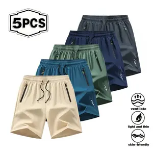Men’s quick-dry shorts, available in packs of 3 or 5; solid color, breathable quick-dry design with zippered pockets and a drawstring waist-essential for the gym, suitable for outdoor activities and fitness training. Men's shorts, summer shorts