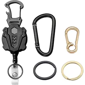 3-in-1 Retractable Badge Reel &  Set, ID Badge Holder with 31.5" Steel Cord, Belt Clip and Carabiner for Office, , School, Work