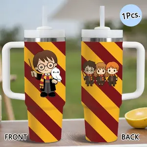 H-Harry Potter Cute Couple Vacuum Flasks 40oz Stainless Steel Tumbler with Handle & Straw, Vacuum Insulated Travel Mug Keeps Drinks Cold Up to 34 Hours, Leak-Resistant Cup for Iced Coffee, Water, Office, Gym or Travel