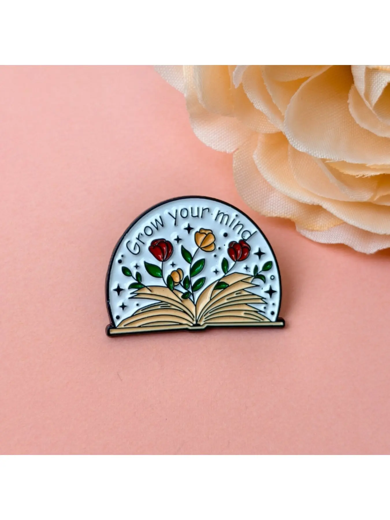 Book & Flower "Grow Your Mind" Enamel Pin Elegant Brooch Lapel Pin Fashion Accessory Gift for Readers & Learners Durable Metal Pins Alloy Brooch Pin