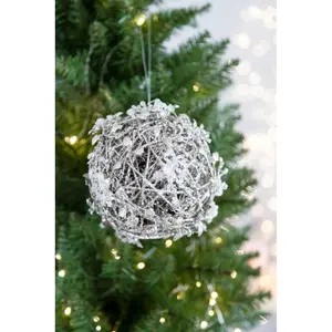 D4.5" Iced Leaf/Twig Ball, Decorative Hanging Ball Christmas Tree Ornaments for Holiday Party Decorations, Set of 4