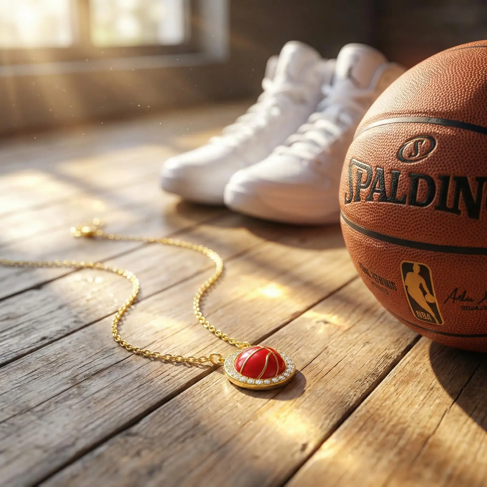 Women's Gold-Plated Sparkling Sports Ball Pendant Necklace with Cubic Stones Basketball Charm, 16-Inch Main Chain (18-Inch Max), Adjustable Athletic Jewelry Gift for Female Athletes, Valentine’s Day