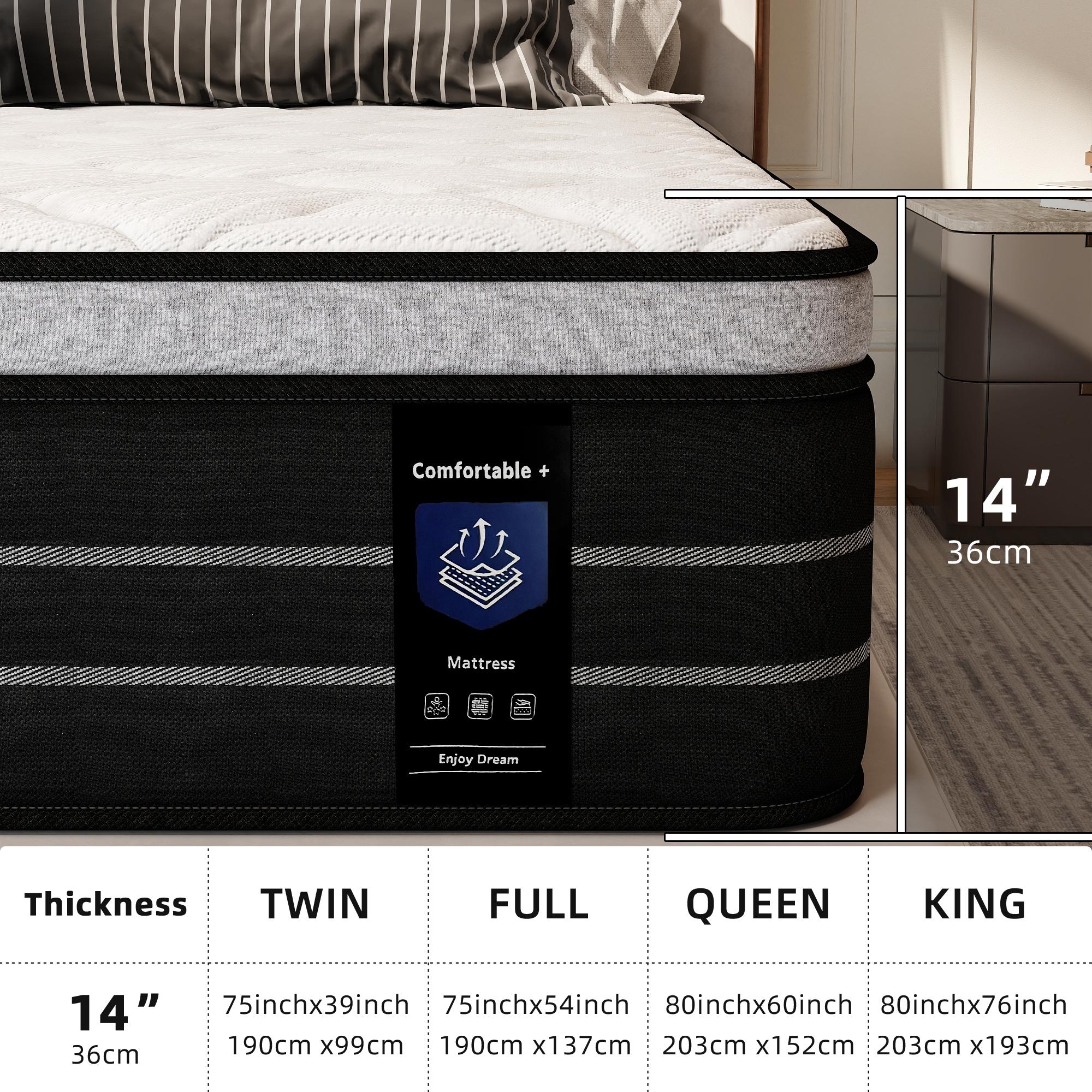 Queen Mattress 12/14 Inch Hybrid Mattress in a Box T/F/Q/K Size Medium Firm Memory Foam Skin-Friendly Back Pain Relief Easy Setup Sweet Dream Bedding