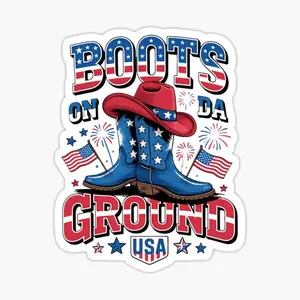 USA Boots on the Ground Patriotic Cowboy Boots & Red Hat Sticker