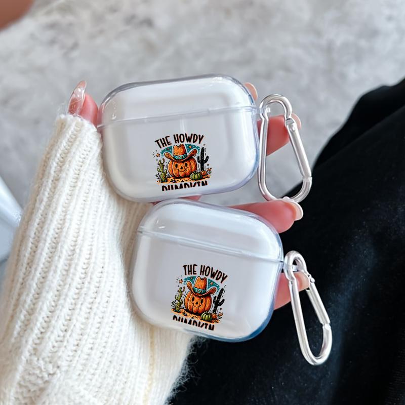 Cowboy Pumpkin Greeting Pattern TPU Soft Protective Case for Apple AirPods 4/3/2/1/Pro/Pro2 Transparent Earphone Cover with Keychain Attachment Cowboy Pumpkin Greeting Pattern TPU Soft Protective Case for Apple AirPods 4/3/2/1/Pro/Pro2 Transparent Earphone Cover with Keychain Attachment