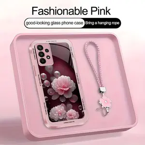 Suitable for [Galaxy A23] high-end women's phone case🤩，a beautiful four-leaf clover lanyard is included🍀, beautiful floral pattern, elegant and sophisticated， drop-resistant and fingerprint-proof YM99