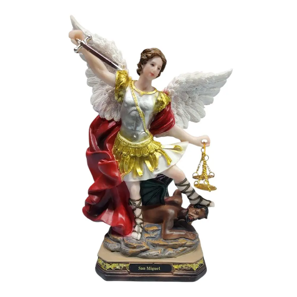 San Miguel Arcangel 9" Inches Tall Alas Blancas Saint Michael Archangel Estatua Brand New Warrior and protector Religious Decoration