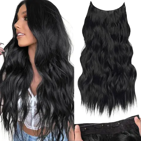 AISI HAIR Synthetic Fiber Wavy Hair Toppers - 16/20/24 Inch Invisible Wire Clip-In Extensions for Women, 4 Secure Clips, Invisible Hairline, Fashion Accessories for Women