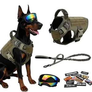 4-in-1 Dog Harness Leash Goggles Set with 12 patches for Medium to Large Dogs, Heavy Duty Adjustable Dog Vest with Handle, Outdoor Walking Gear Kit #SummerWins#DealsForYouDays