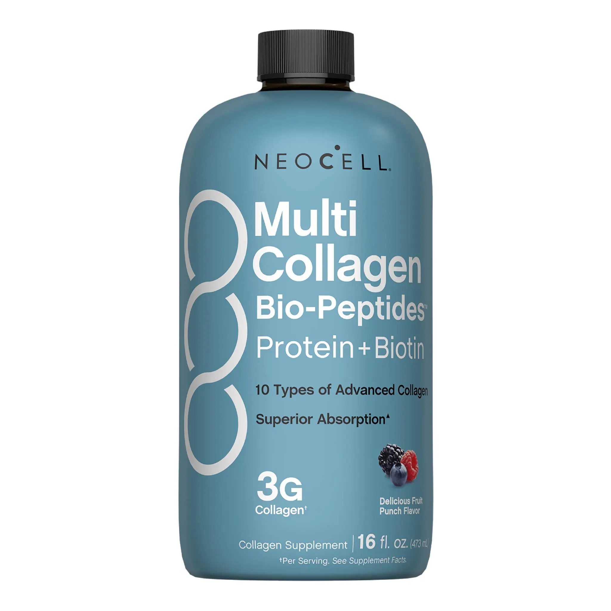NeoCell Liquid Multi Collagen Bio-Peptides - 16 Fl Oz - Protein plus Biotin - 10 Types of Advanced Collagen - Superior Absorption - Fruit Punch Flavor