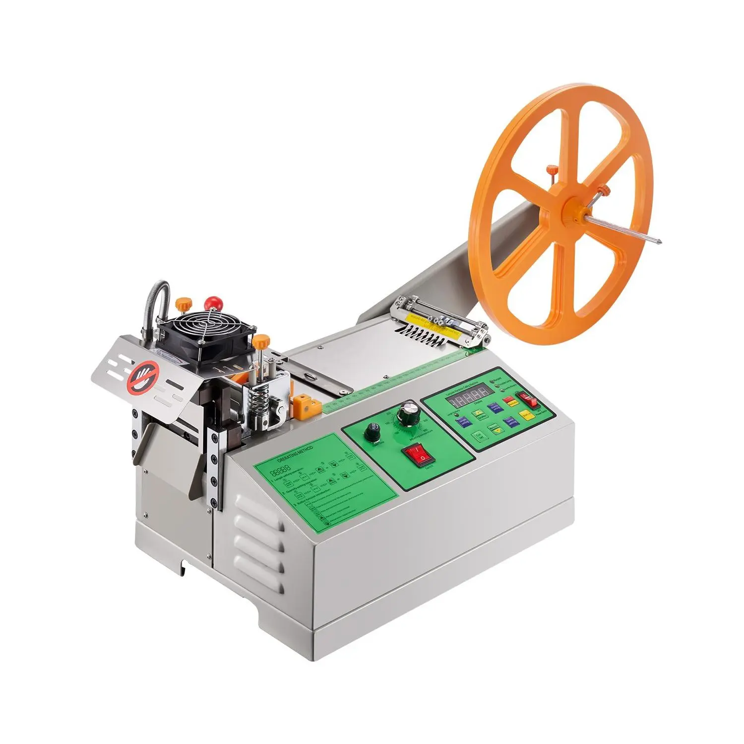 VEVOR Automatic Webbing Ribbon Cutting Machine - Hot/Cold Cut, Adjustable Temperature, LCD Display, SKD2 Steel, Solid Blade, High Speed, Auto Control, 18.3kg (40.3lbs), 38x12.6x17in, for Nylon Webbing, Elastic Bands, 18.3 Kg