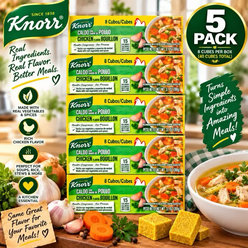 Knorr Chicken Flavor Bouillon Cubes 5-Pack – 8 Cubes Each, 3.1 oz Boxes