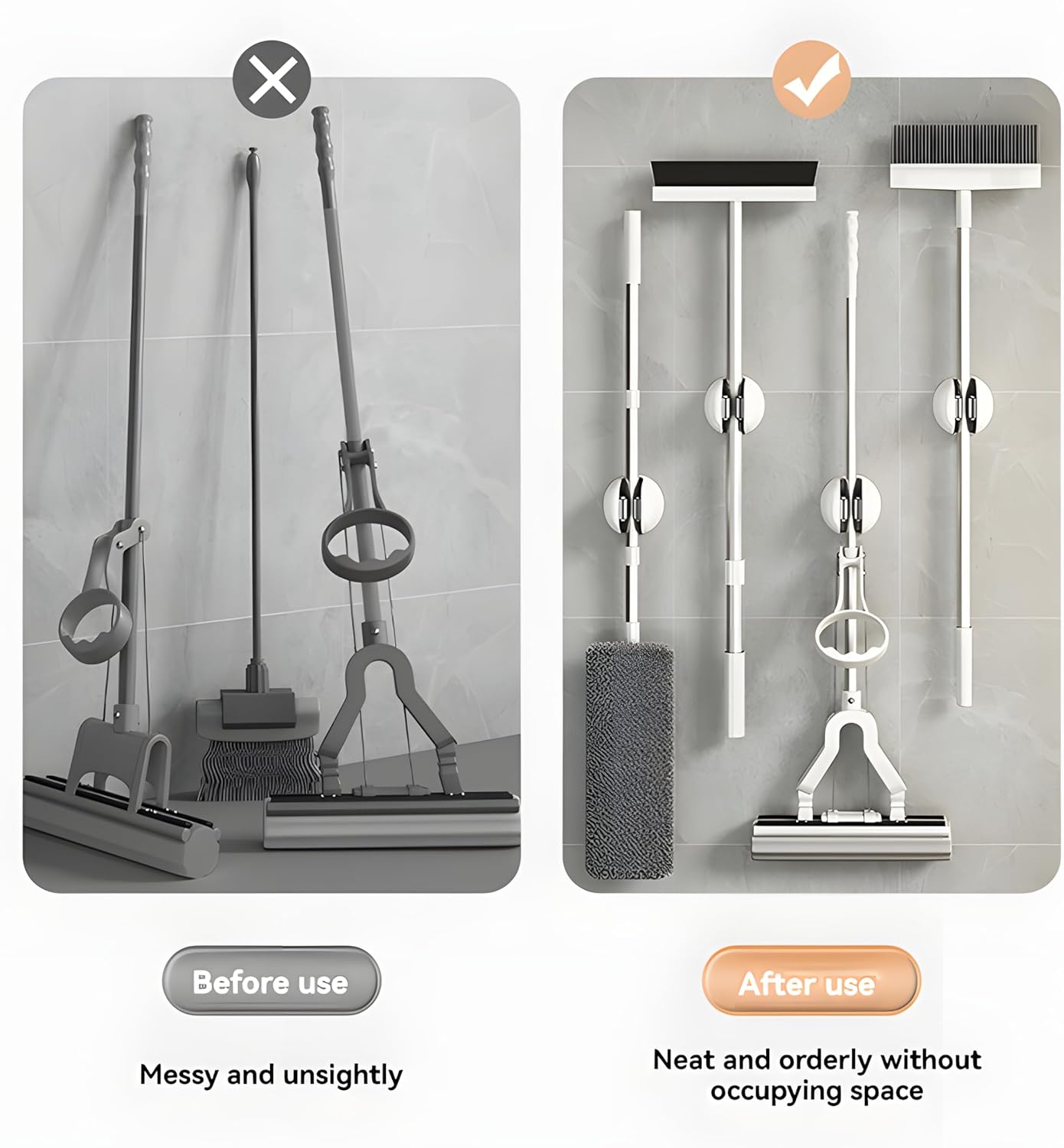 Wall Mount Broom Holder 5 PCS No Punch Broom Organizer Mop Holder Storage for Broom Mop Bathroom Closet Garage Garden Home Organization