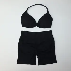 DFYNEImpact Gym Set 2 Piece Women Strappy Yoga Bra Top Workout Scrunch Shorts Sports Suit Fitness Clothes Seamless Yoga Set