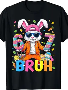 Easter Bunny Face Easter Egg T-Shirt, Unisex Kids Casual Fitted Long Sleeve Top, Summer Streetwear Short Sleeve Shirt, Cute Graphic Tee, Graphic Print Shirt