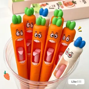 Carrot-Shaped Novelty Pens 4pcs Set 0.5mm Black Ink Refill Fun Tongue Mechanism for Office Use Writing Tools