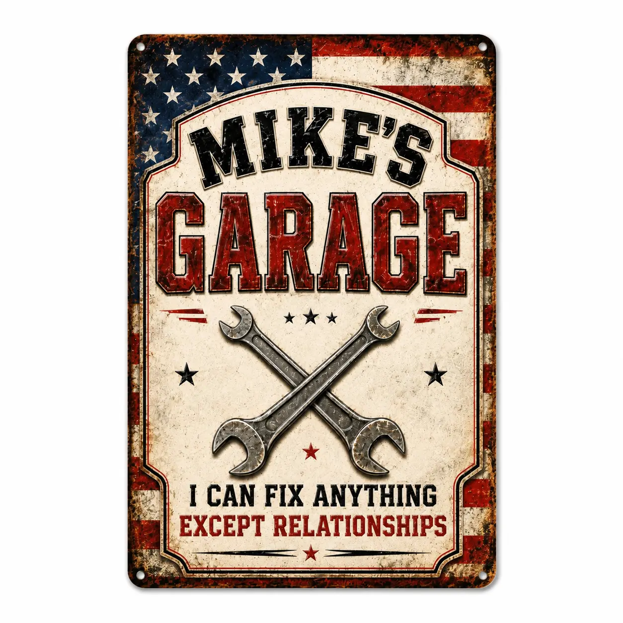 Personalized Custom Name Retro Vintage Metal Tin Sign - Waterproof Wall Decor with Pre-Drilled Holes for Fathers, Mechanics, Husbands, Car Enthusiasts, Outdoor & Home Spaces
